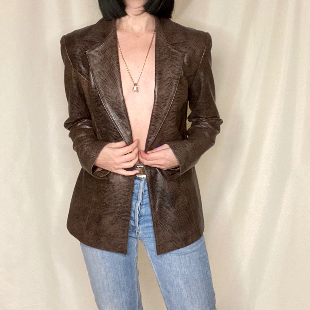 Chocolate brown genuine leather blazer